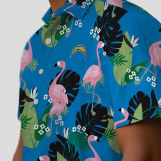 Los Angeles Chargers Tropical Hawaiian Shirt, Flamingo Blue Green Foliage Design