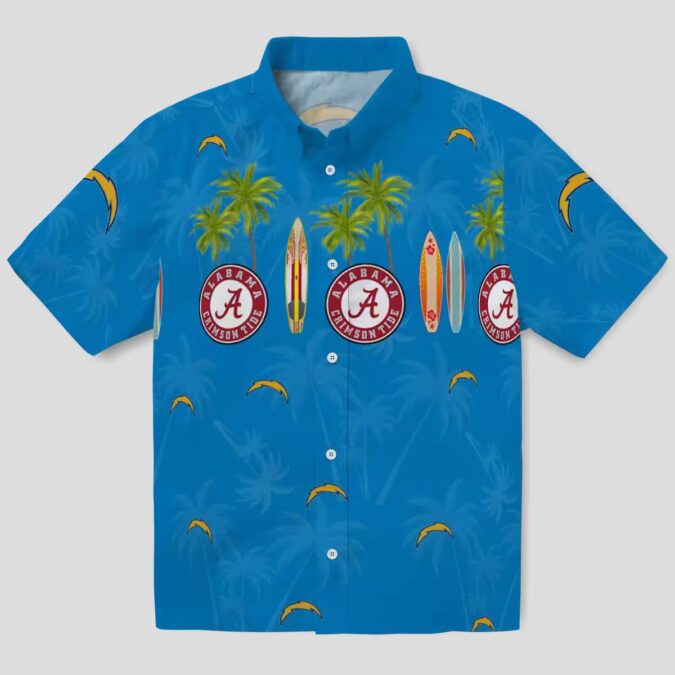 Men’s Los Angeles Chargers Hawaiian Shirt - Palm Print & Surfboard Design