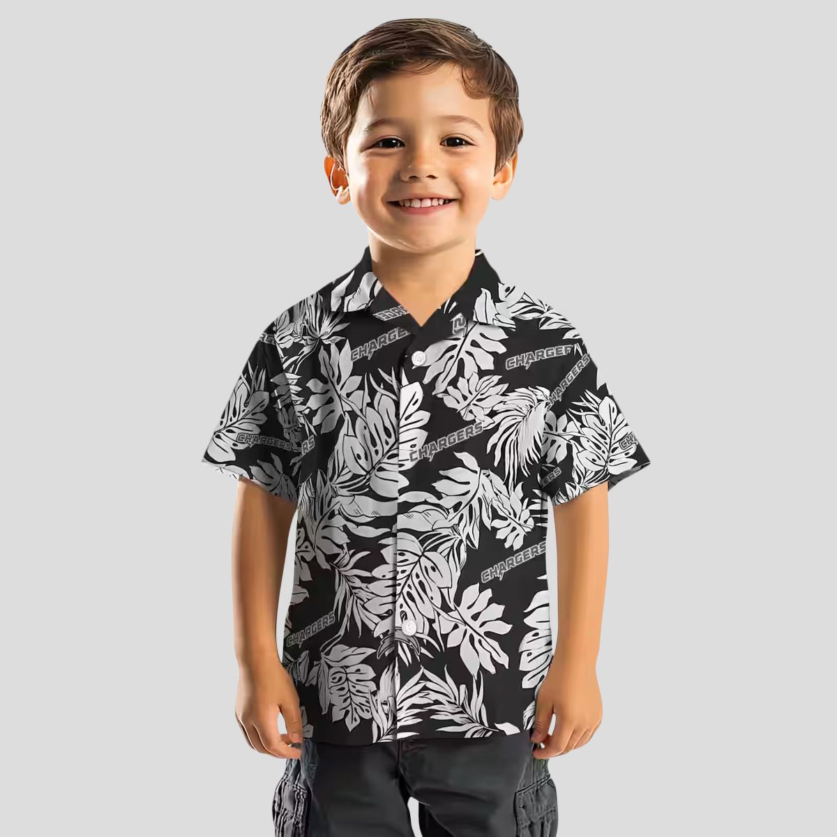 Monstera Leaf Pattern Black Hawaiian Shirt, Los Angeles Chargers NFL Fan Shirt for Summer