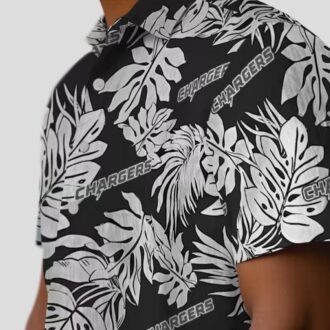 Monstera Leaf Pattern Black Hawaiian Shirt, Los Angeles Chargers NFL Fan Shirt for Summer