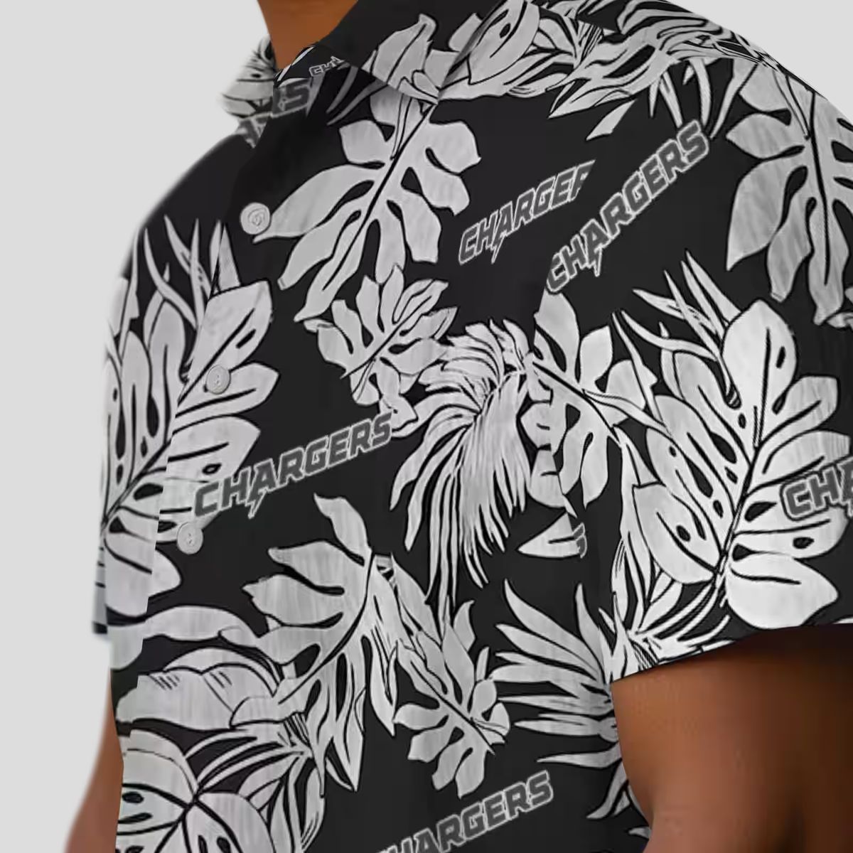 Monstera Leaf Pattern Black Hawaiian Shirt, Los Angeles Chargers NFL Fan Shirt for Summer