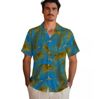 NFL Logo Los Angeles Chargers Tropical Hawaiian Shirt, Blue Leafy Palms Shirt for Summer