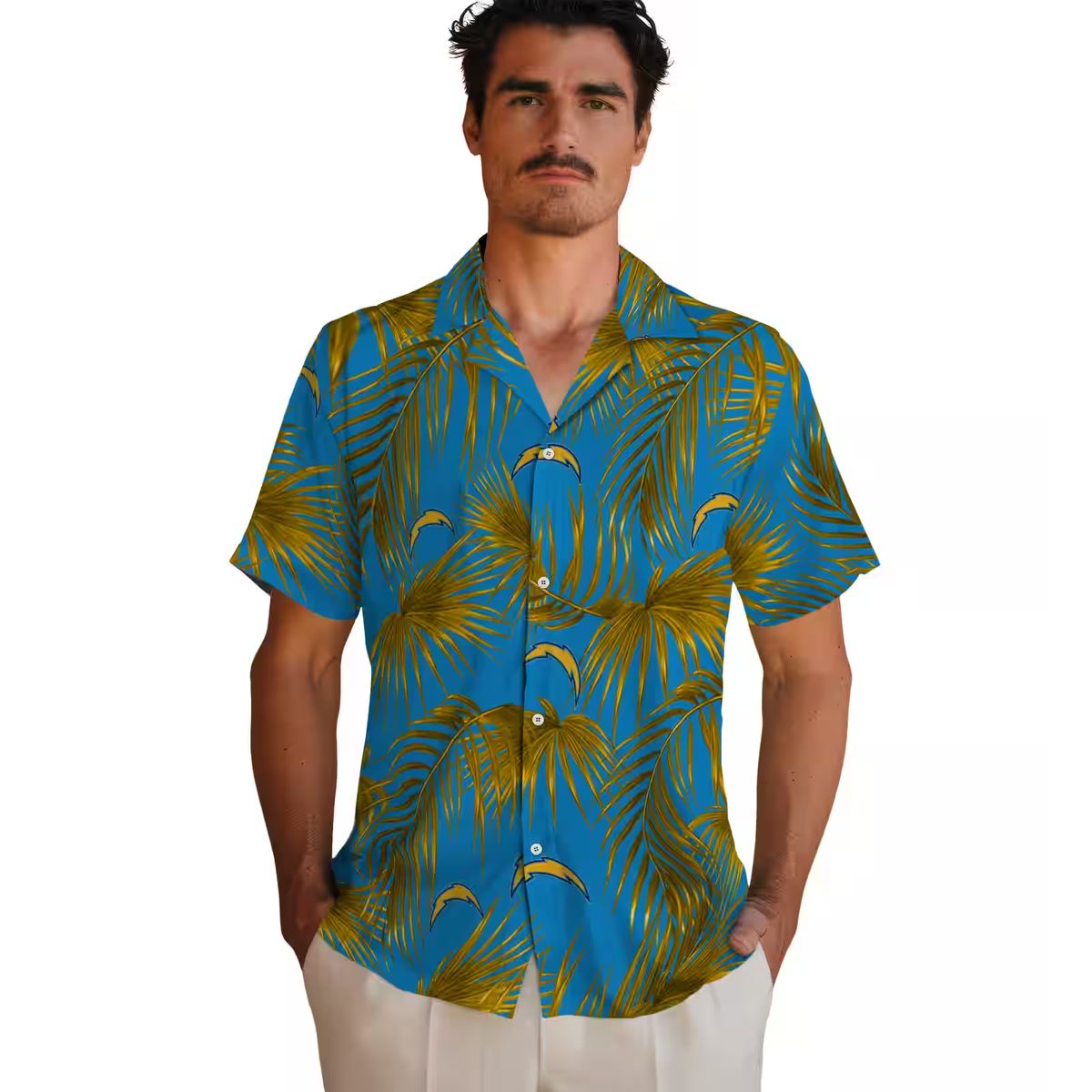 NFL Logo Los Angeles Chargers Tropical Hawaiian Shirt, Blue Leafy Palms Shirt for Summer