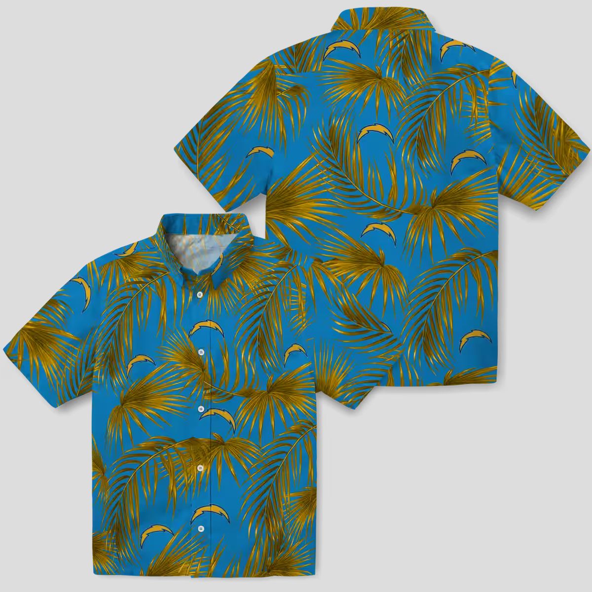 NFL Logo Los Angeles Chargers Tropical Hawaiian Shirt, Blue Leafy Palms Shirt for Summer