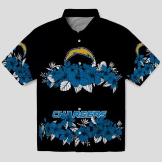 NFL Los Angeles Chargers Aloha Beach Shirt, Hibiscus Stripe Blue Black Hawaiian Shirt