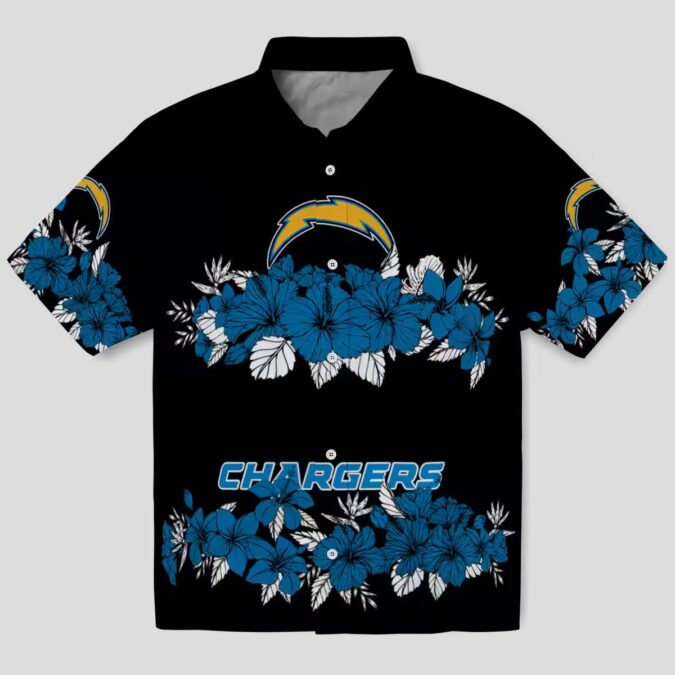 NFL Los Angeles Chargers Aloha Beach Shirt, Hibiscus Stripe Blue Black Hawaiian Shirt