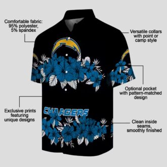 NFL Los Angeles Chargers Aloha Beach Shirt, Hibiscus Stripe Blue Black Hawaiian Shirt