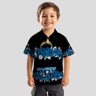 NFL Los Angeles Chargers Aloha Beach Shirt, Hibiscus Stripe Blue Black Hawaiian Shirt