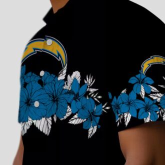 NFL Los Angeles Chargers Aloha Beach Shirt, Hibiscus Stripe Blue Black Hawaiian Shirt