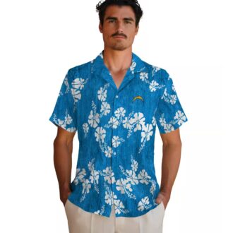 NFL Los Angeles Chargers Blue Hawaiian Shirt, Hibiscus Clusters Style for Men