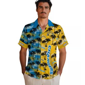 NFL Los Angeles Chargers Custom Hawaiian Shirt, Palm Silhouettes Blue Tropical Shirt