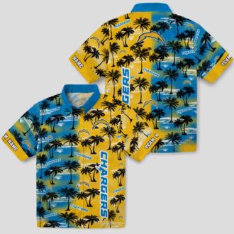 NFL Los Angeles Chargers Custom Hawaiian Shirt, Palm Silhouettes Blue Tropical Shirt