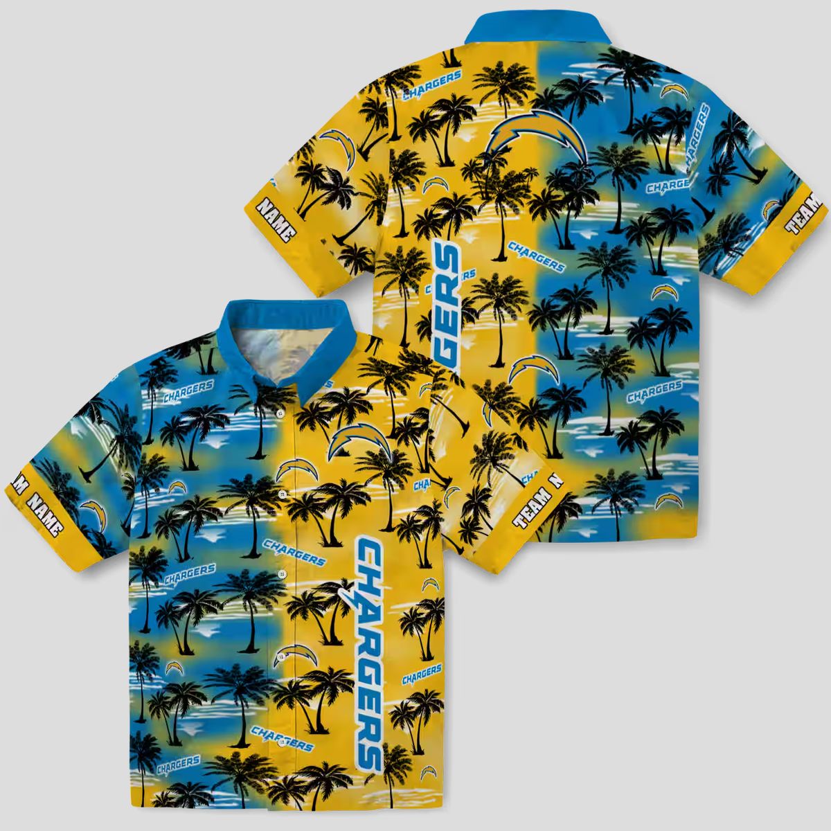 NFL Los Angeles Chargers Custom Hawaiian Shirt, Palm Silhouettes Blue Tropical Shirt