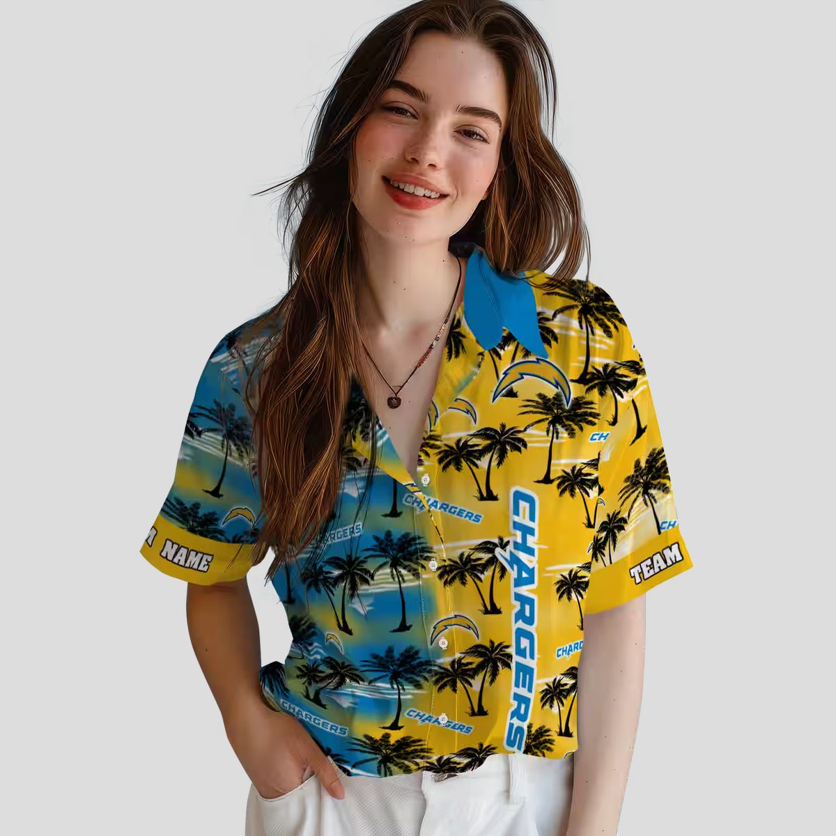 NFL Los Angeles Chargers Custom Hawaiian Shirt, Palm Silhouettes Blue Tropical Shirt