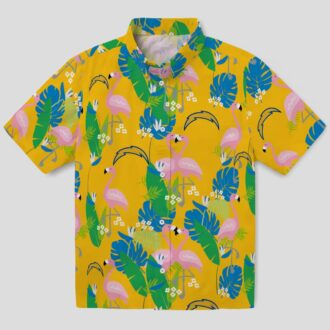 NFL Los Angeles Chargers Flamingo Hawaiian Shirt, Blue Green Tropical Foliage Shirt