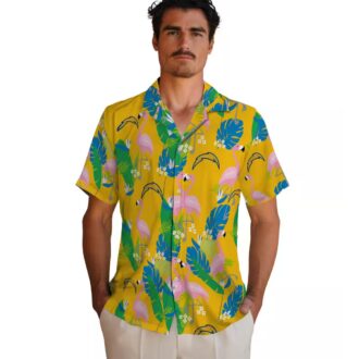 NFL Los Angeles Chargers Flamingo Hawaiian Shirt, Blue Green Tropical Foliage Shirt