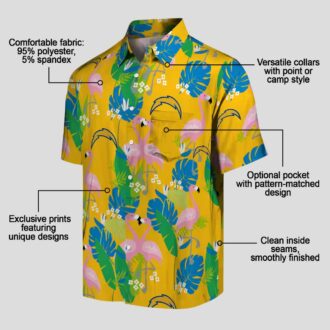 NFL Los Angeles Chargers Flamingo Hawaiian Shirt, Blue Green Tropical Foliage Shirt