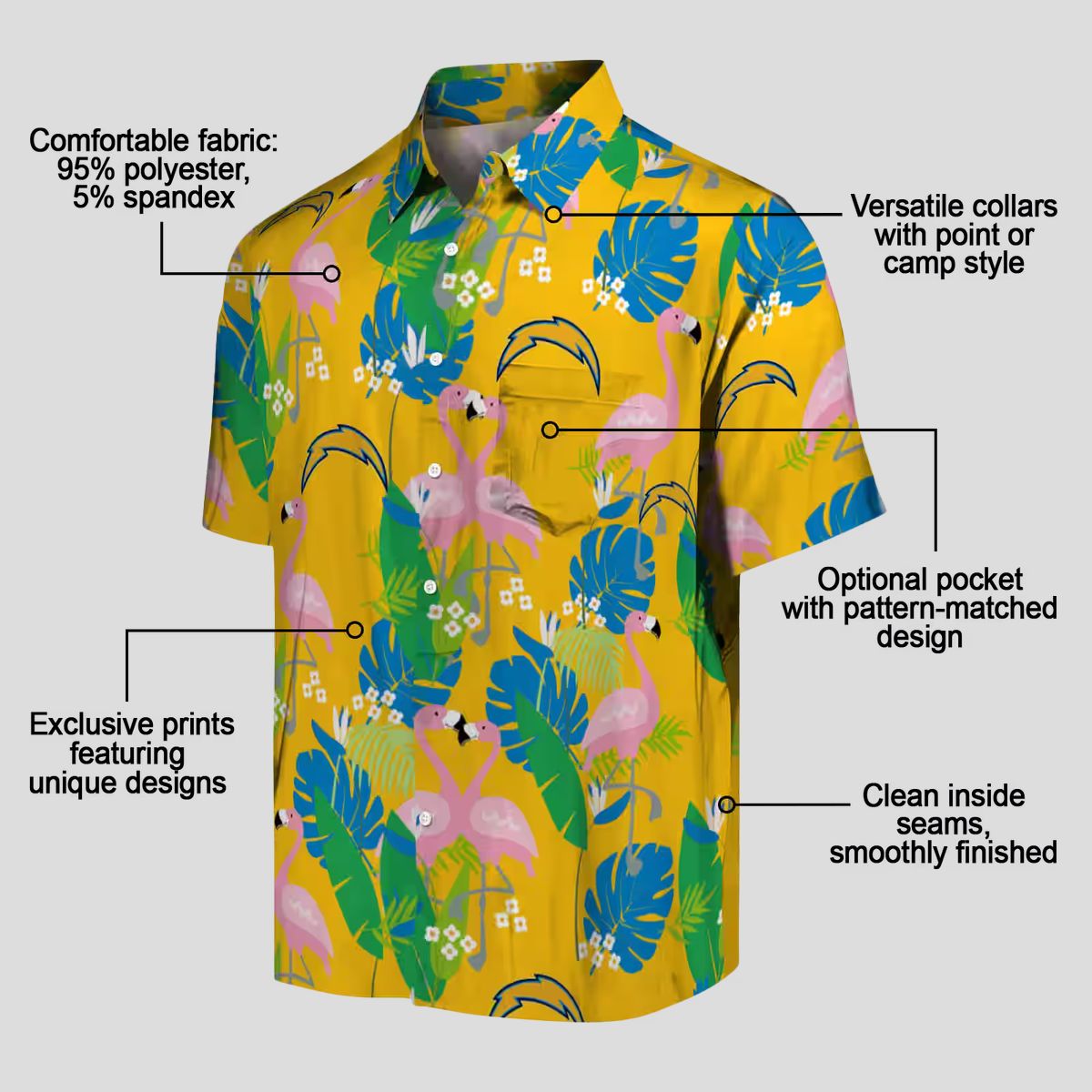 NFL Los Angeles Chargers Flamingo Hawaiian Shirt, Blue Green Tropical Foliage Shirt