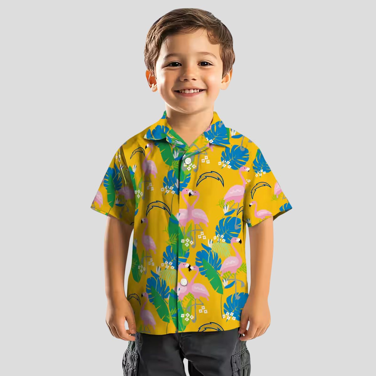 NFL Los Angeles Chargers Flamingo Hawaiian Shirt, Blue Green Tropical Foliage Shirt