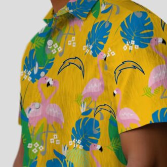 NFL Los Angeles Chargers Flamingo Hawaiian Shirt, Blue Green Tropical Foliage Shirt