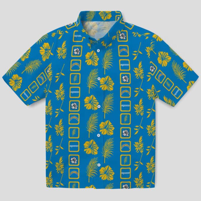 NFL Los Angeles Chargers Hawaiian Shirt, Framed Blue Floral Aloha Shirt for Men