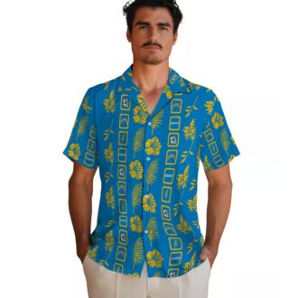 NFL Los Angeles Chargers Hawaiian Shirt, Framed Blue Floral Aloha Shirt for Men