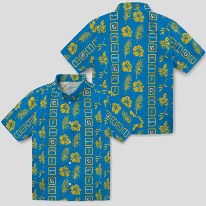 NFL Los Angeles Chargers Hawaiian Shirt, Framed Blue Floral Aloha Shirt for Men