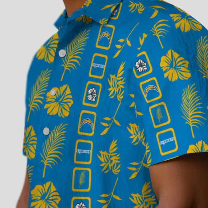 NFL Los Angeles Chargers Hawaiian Shirt, Framed Blue Floral Aloha Shirt for Men