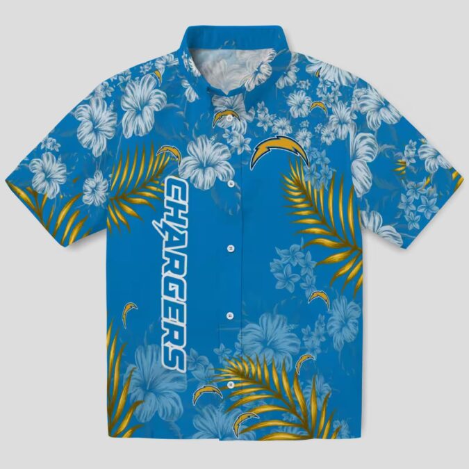 NFL Los Angeles Chargers Hibiscus Hawaiian Shirt, Blue Tropical Beach Shirt for Fans