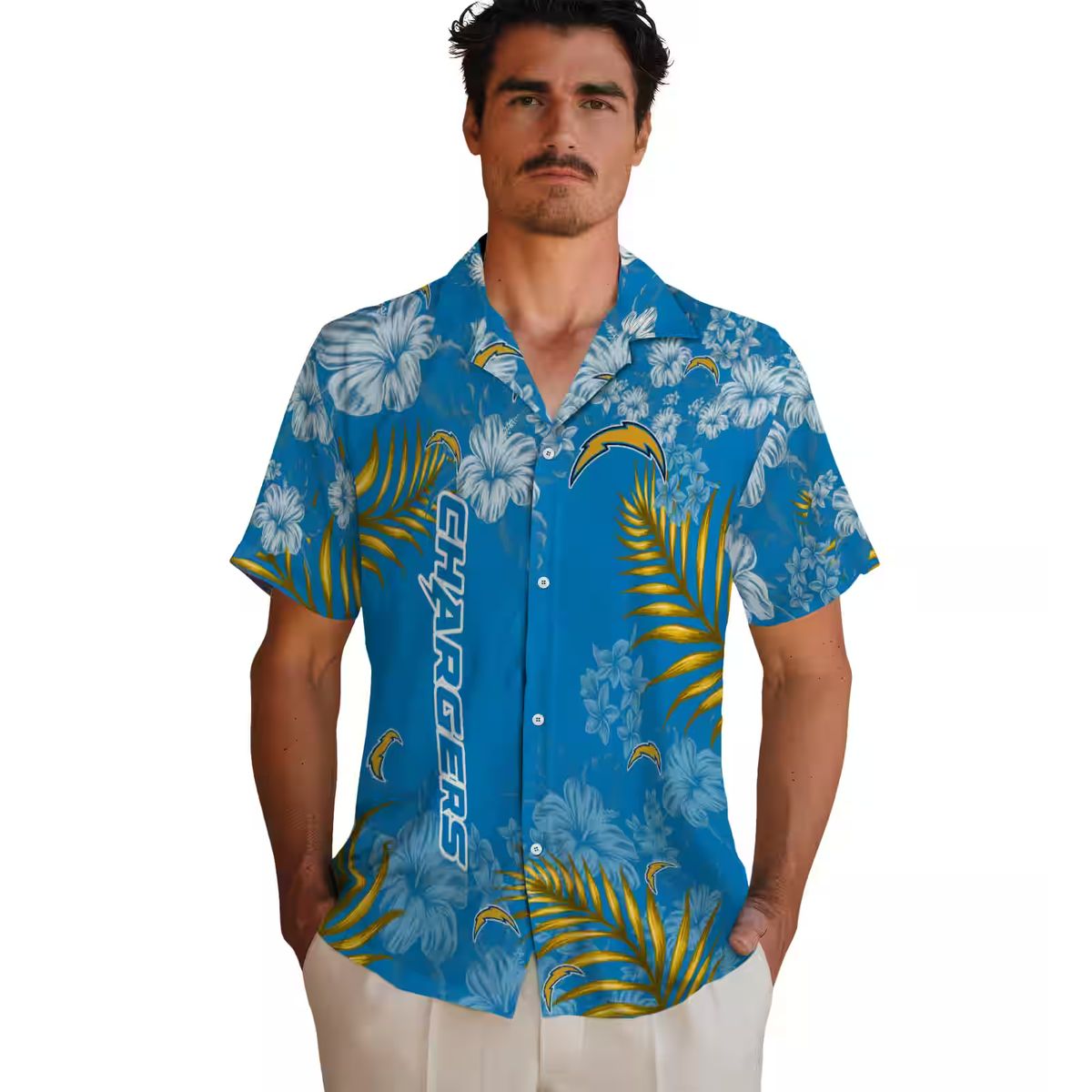NFL Los Angeles Chargers Hibiscus Hawaiian Shirt, Blue Tropical Beach Shirt for Fans