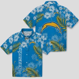 NFL Los Angeles Chargers Hibiscus Hawaiian Shirt, Blue Tropical Beach Shirt for Fans