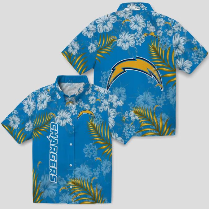 NFL Los Angeles Chargers Hibiscus Hawaiian Shirt, Blue Tropical Beach Shirt for Fans