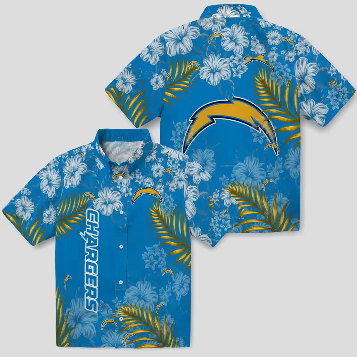 NFL Los Angeles Chargers Hibiscus Hawaiian Shirt, Blue Tropical Beach Shirt for Fans