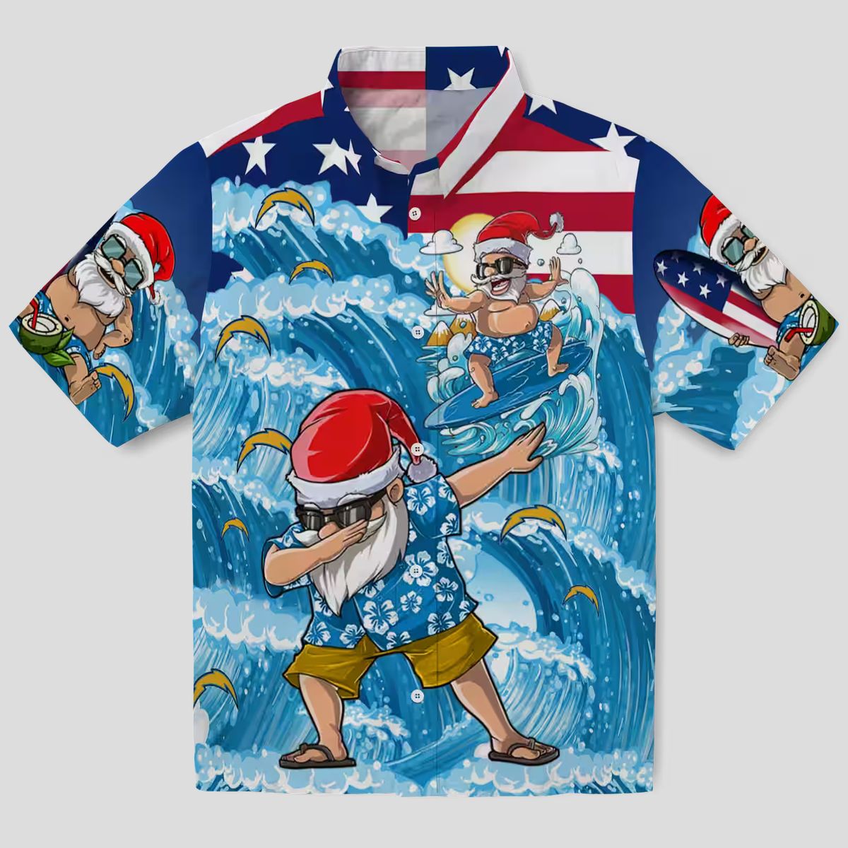 NFL Los Angeles Chargers Surfing Santa Blue Hawaiian Shirt for NFL Fans
