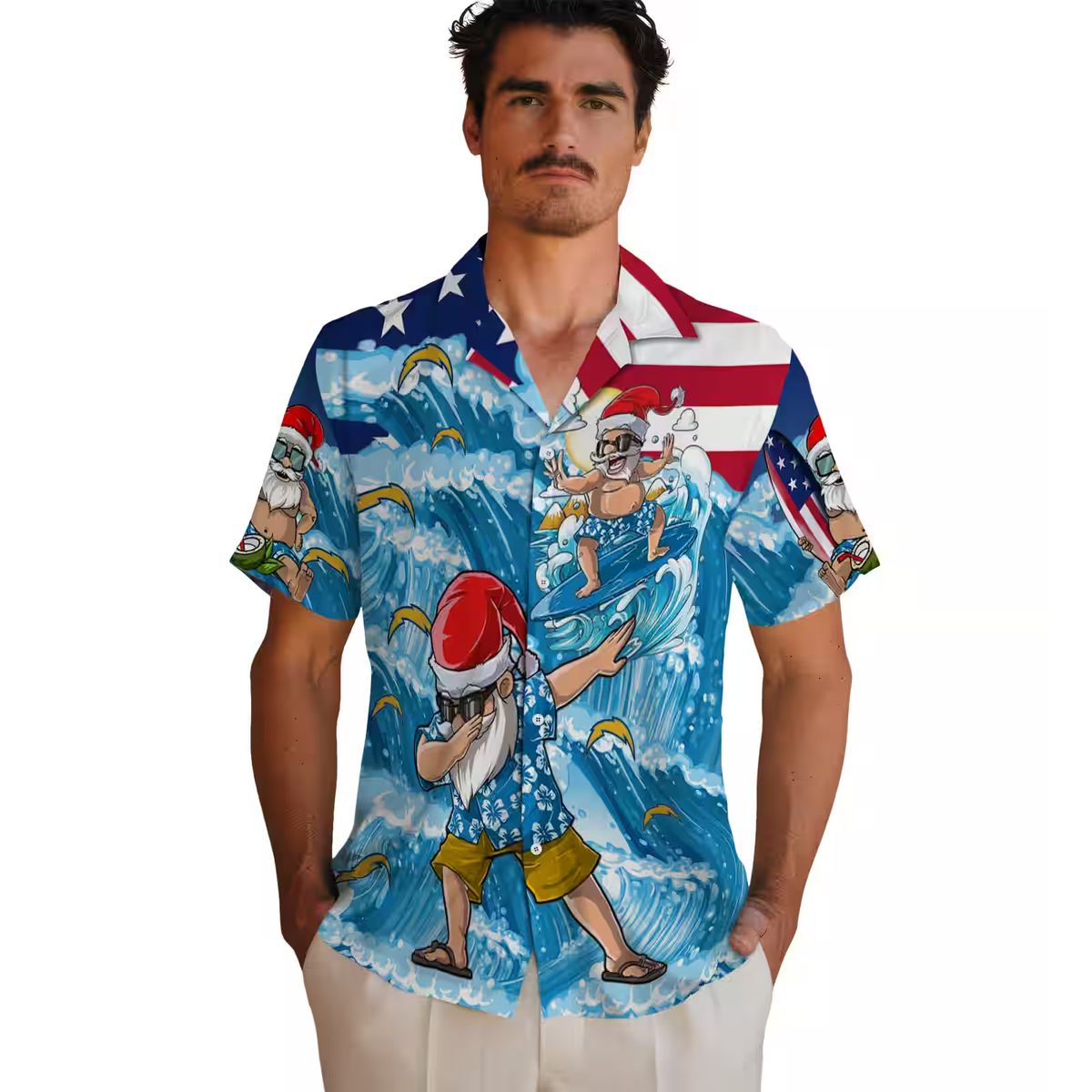 NFL Los Angeles Chargers Surfing Santa Blue Hawaiian Shirt for NFL Fans