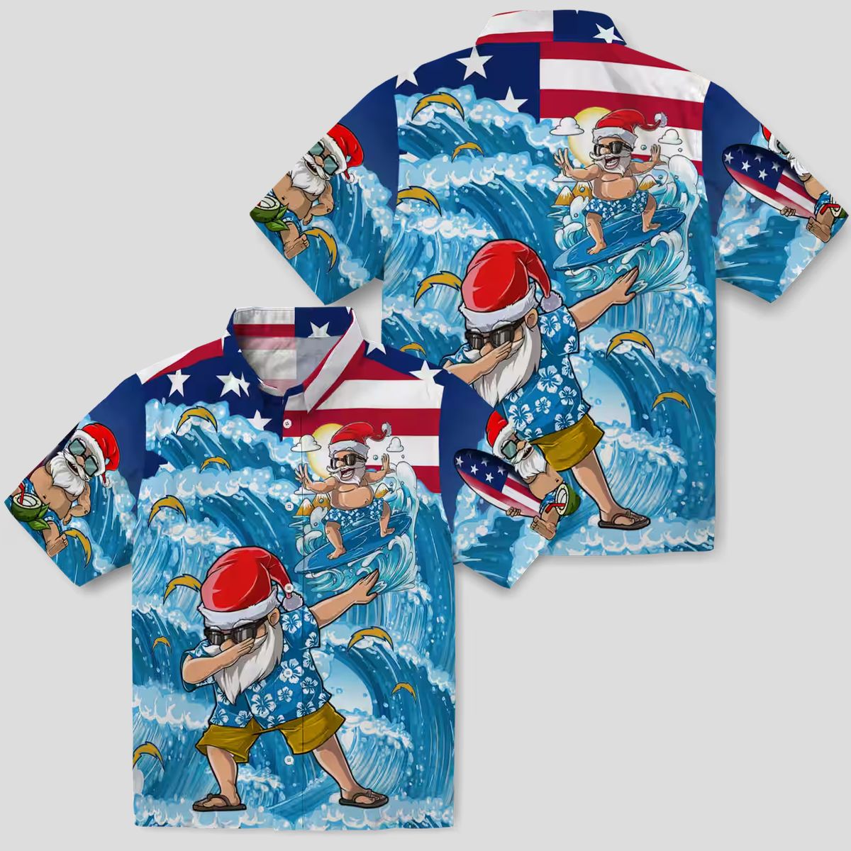 NFL Los Angeles Chargers Surfing Santa Blue Hawaiian Shirt for NFL Fans