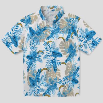 NFL Los Angeles Chargers Tropical Leaves Hawaiian Shirt, Blue & White Aloha Shirt