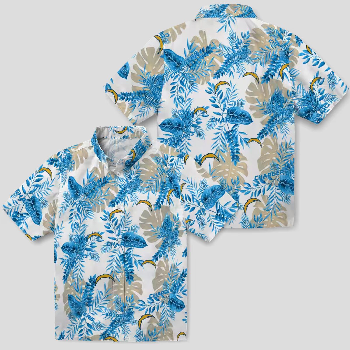 NFL Los Angeles Chargers Tropical Leaves Hawaiian Shirt, Blue & White Aloha Shirt
