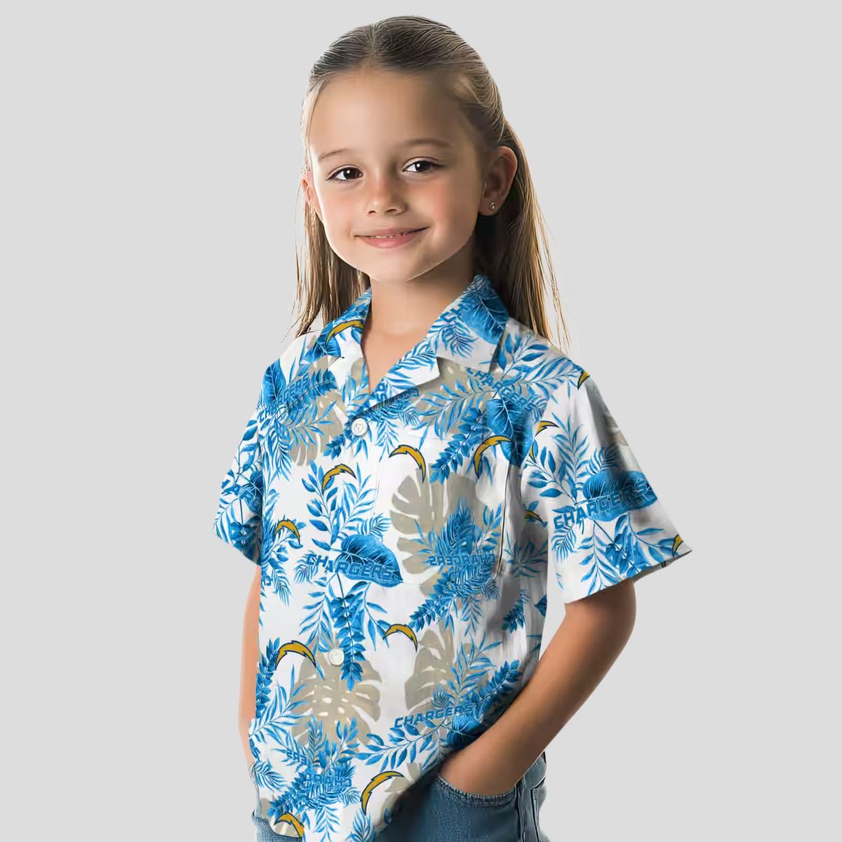 NFL Los Angeles Chargers Tropical Leaves Hawaiian Shirt, Blue & White Aloha Shirt