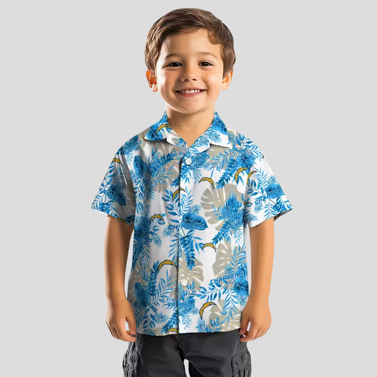 NFL Los Angeles Chargers Tropical Leaves Hawaiian Shirt, Blue & White Aloha Shirt