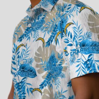 NFL Los Angeles Chargers Tropical Leaves Hawaiian Shirt, Blue & White Aloha Shirt