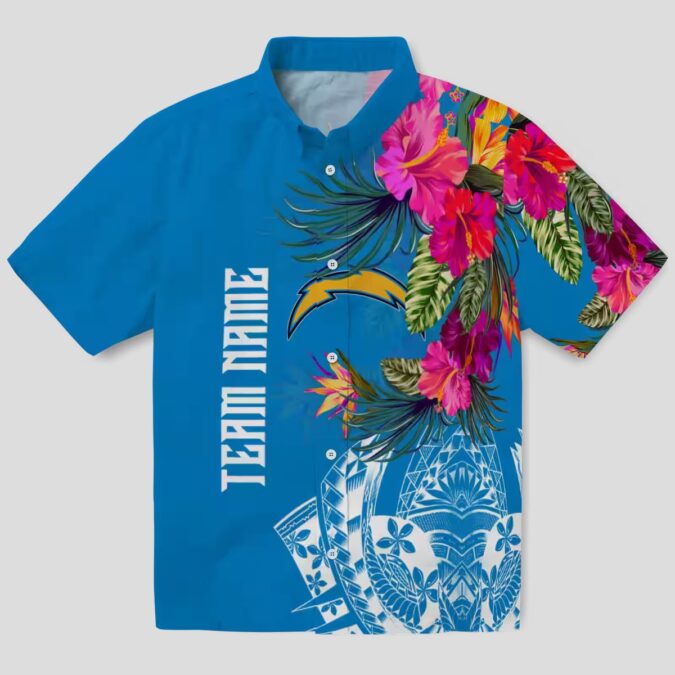 Polynesian Blue Hawaiian Shirt Los Angeles Chargers NFL - Floral Aloha Design