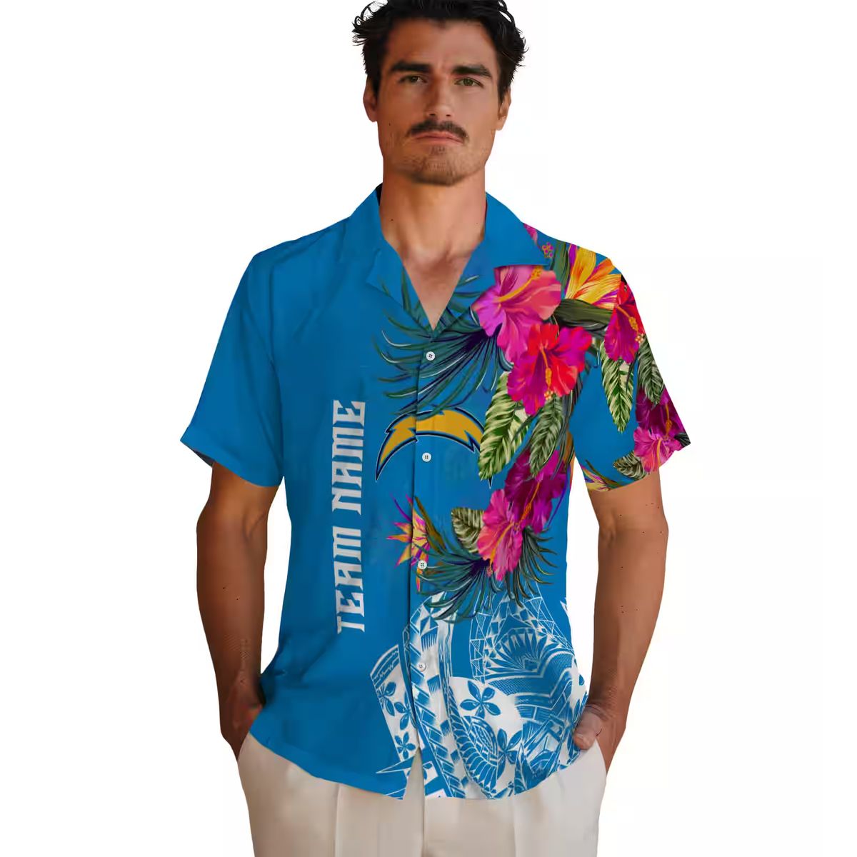 Polynesian Blue Hawaiian Shirt Los Angeles Chargers NFL - Floral Aloha Design