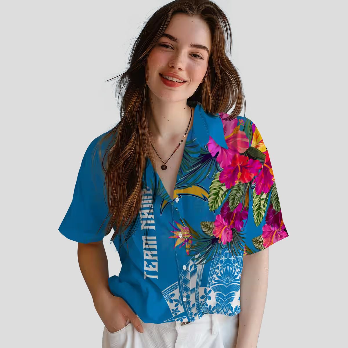 Polynesian Blue Hawaiian Shirt Los Angeles Chargers NFL - Floral Aloha Design
