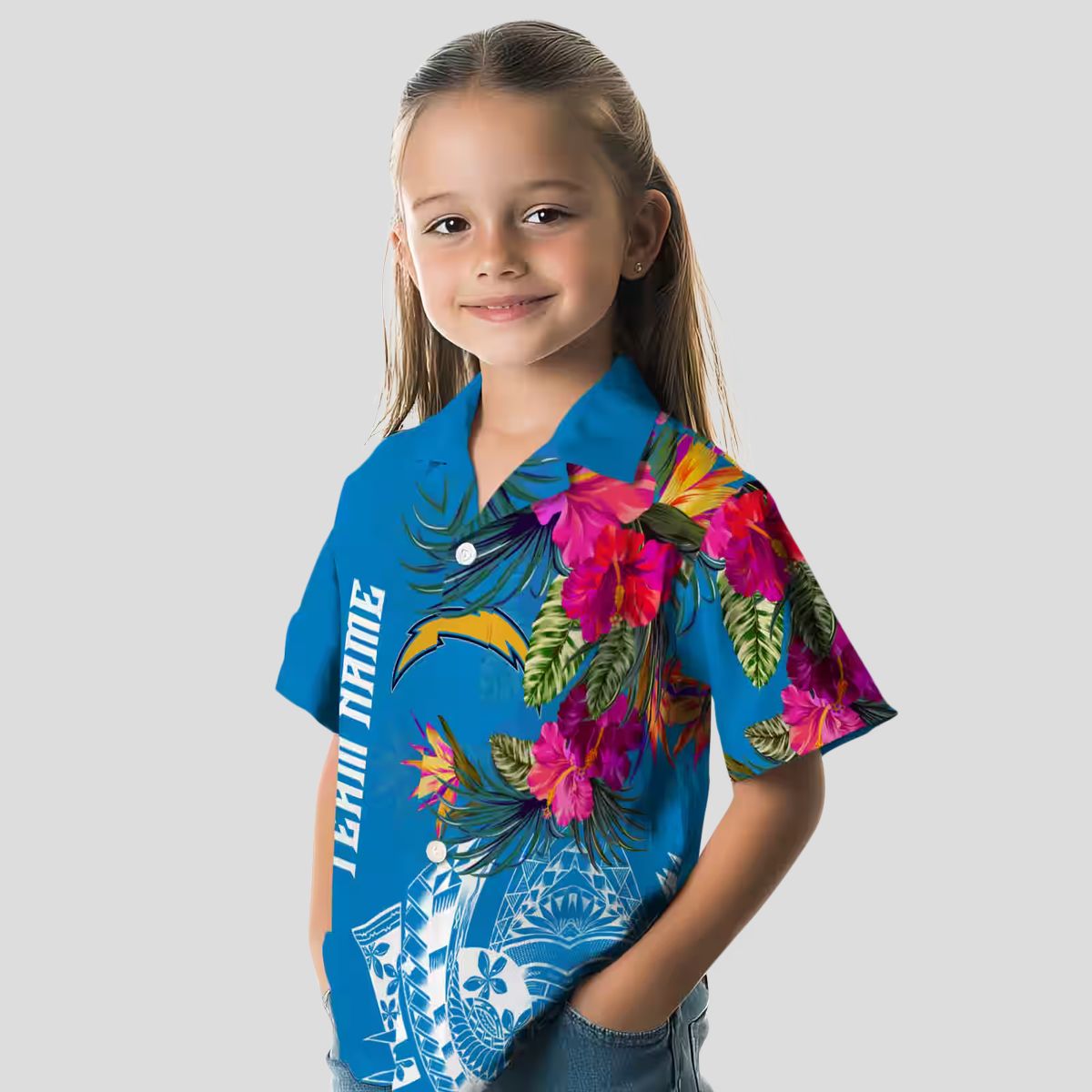 Polynesian Blue Hawaiian Shirt Los Angeles Chargers NFL - Floral Aloha Design