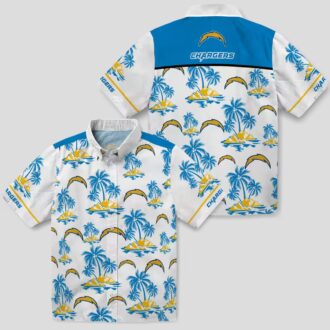 Tropical Los Angeles Chargers Hawaiian Shirt, Palm Island Print in Blue & White