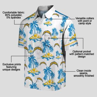 Tropical Los Angeles Chargers Hawaiian Shirt, Palm Island Print in Blue & White
