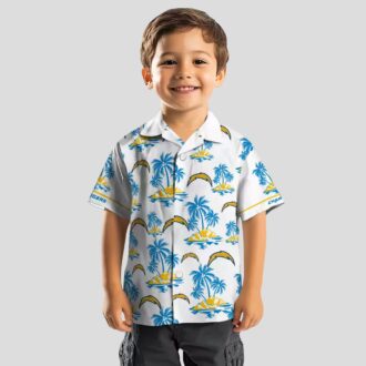 Tropical Los Angeles Chargers Hawaiian Shirt, Palm Island Print in Blue & White