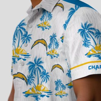 Tropical Los Angeles Chargers Hawaiian Shirt, Palm Island Print in Blue & White