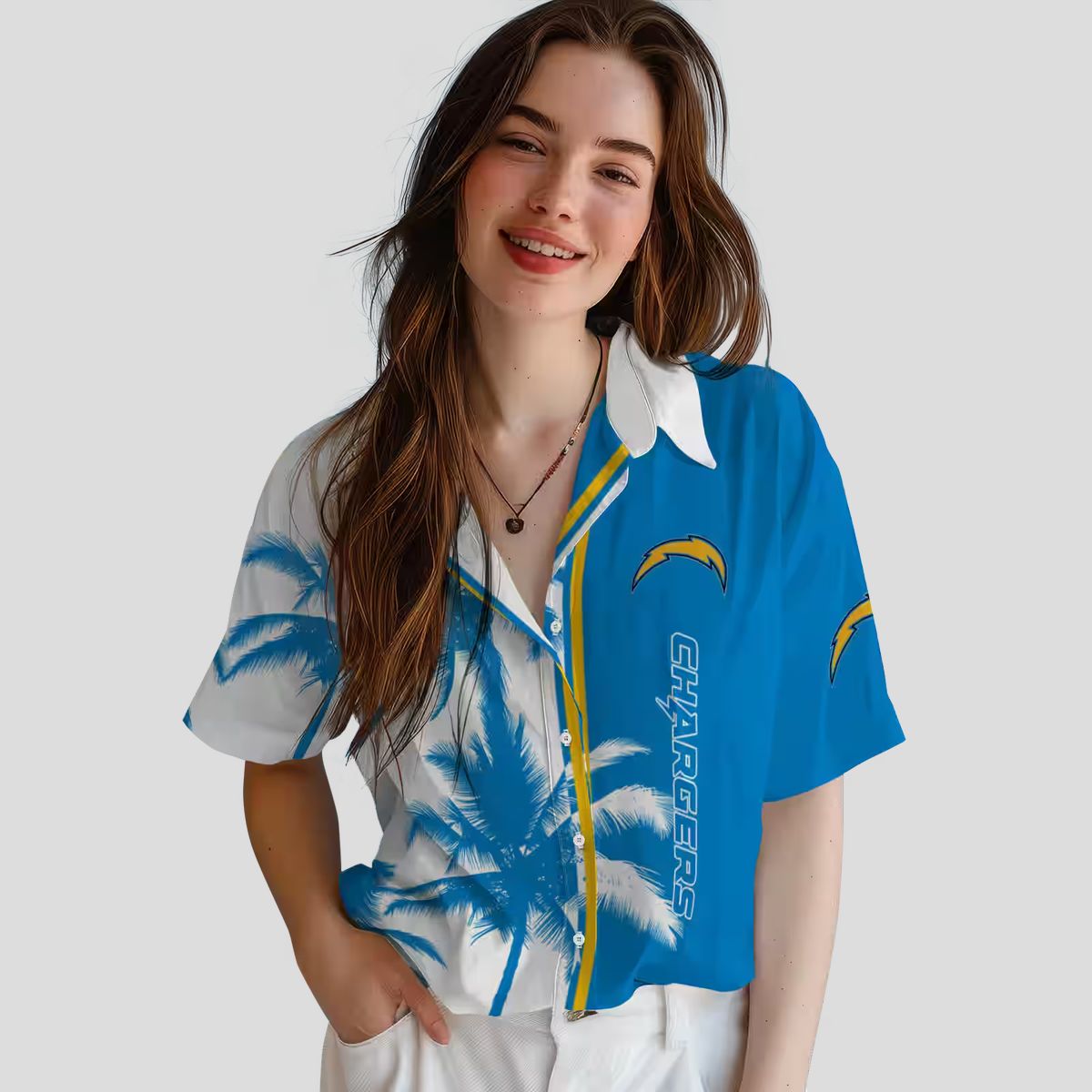 Tropical Palm Trees Hawaiian Shirt, Los Angeles Chargers Blue & White NFL Beach Shirt
